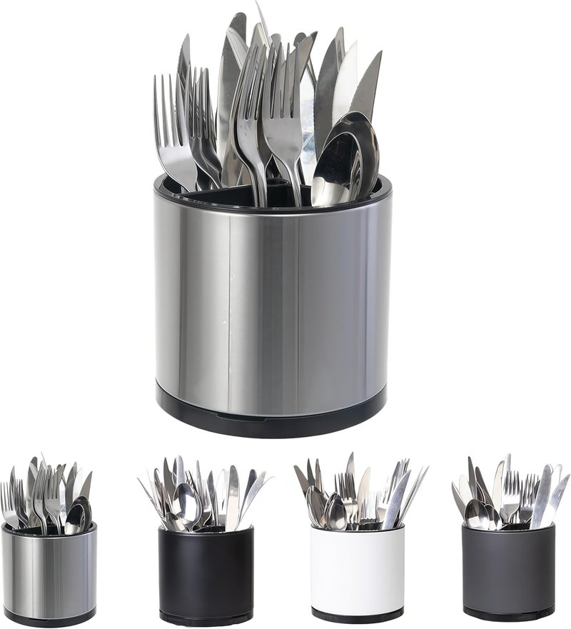 LIBODOUR Kitchen Utensil Holder Extra Large 360°Rotating For Counter Organizer Stainless Steel Storage Cooking Silverware Caddy 3 Compartment Flatware Spoon Spatula Tool Cutlery Container - Image 1